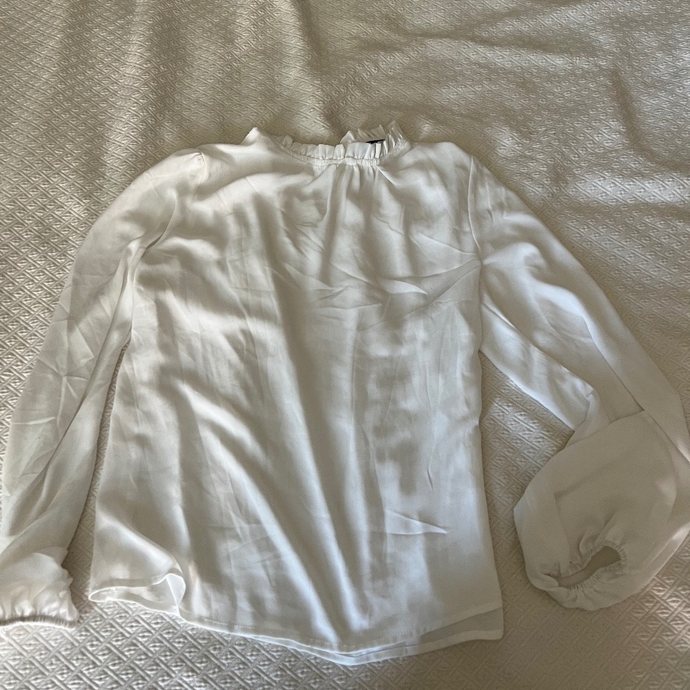 White ruffle neck dress blouse, size small, shein